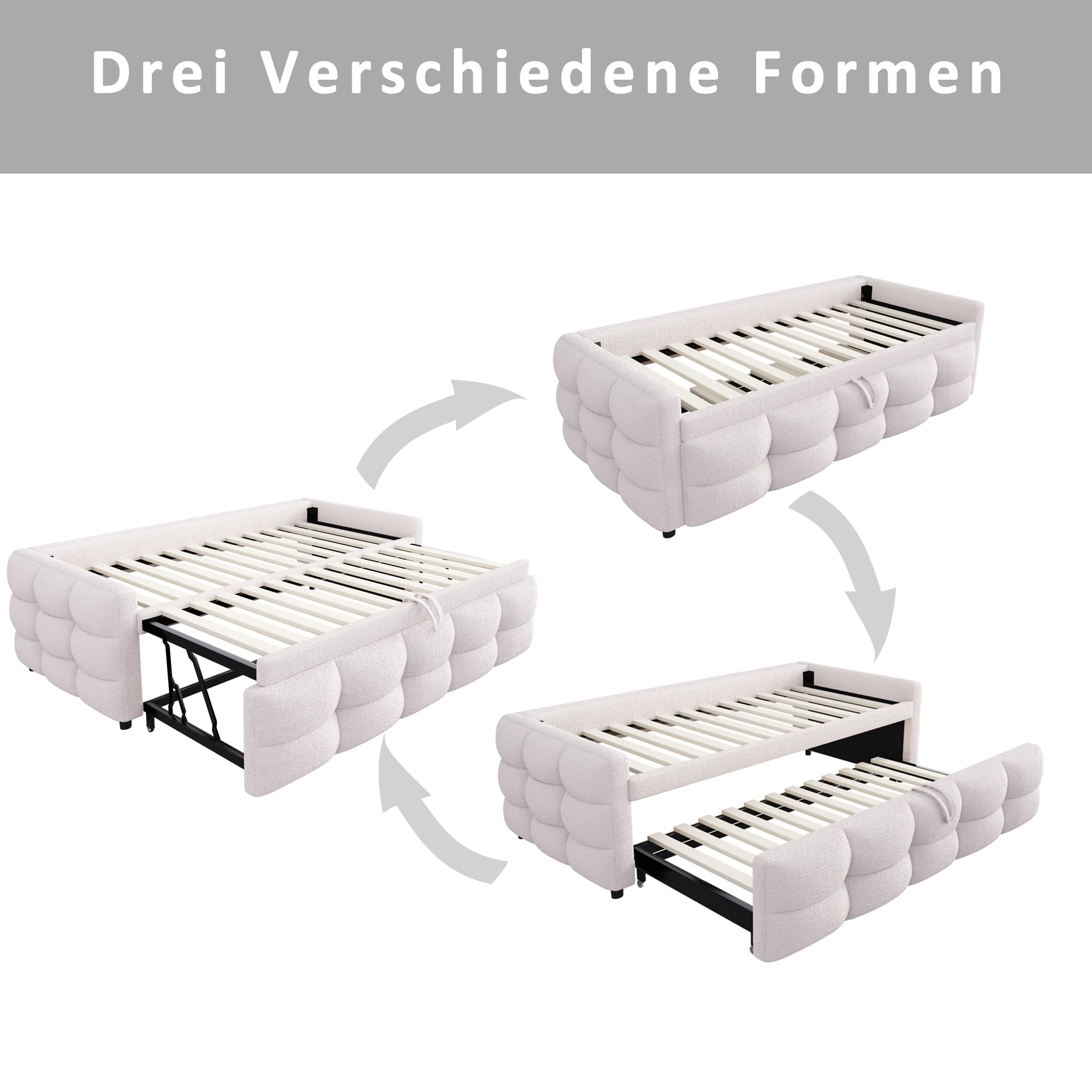 Zepneiy Lit 90/180x190 cm, Canapé lit avec canapé-lit gigogne, Canape lit 2 Places avec sommier à Lattes, Tissu Velourss Beige (sans Matelas)