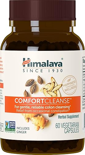 Himalaya ComfortCleanse para desintoxicación y limpieza suave de colon y estreñimiento ocasional, vegetariano, 500 mg, 60 cápsulas, suministro para