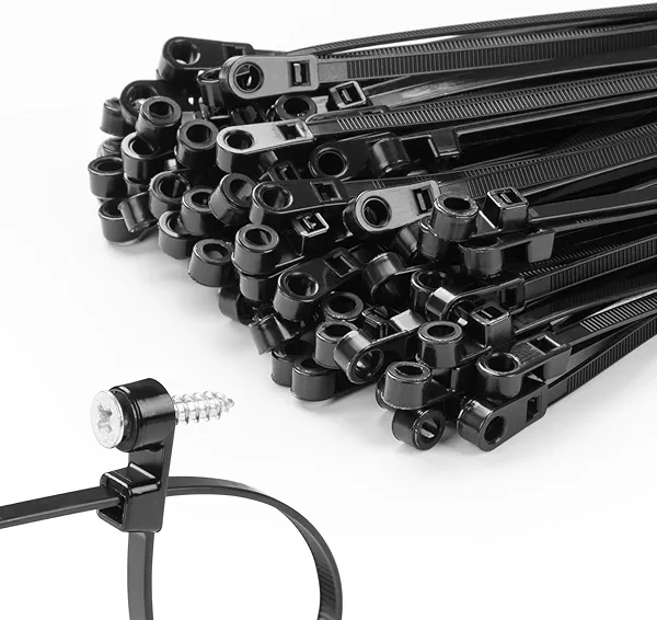 MasiStranth 200 PCS 12 inch Black Zip Ties with Screw Hole 75lbs Mountable head Cable Ties Straps Multipurpose Heavy Duty Nylon Cable Zip Ties with Screw Mounting Hole