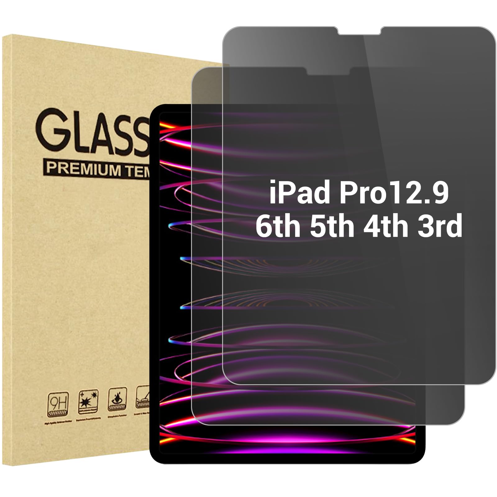 ProCase 2 Pack Privacy Screen Protector for iPad Pro 12.9 6th 5th 4th 3rd 2022 2021 2020 2018, Anti-Spy Tempered Glass Film Guard for iPad Pro 12.9" 6 5 4 3 Generation