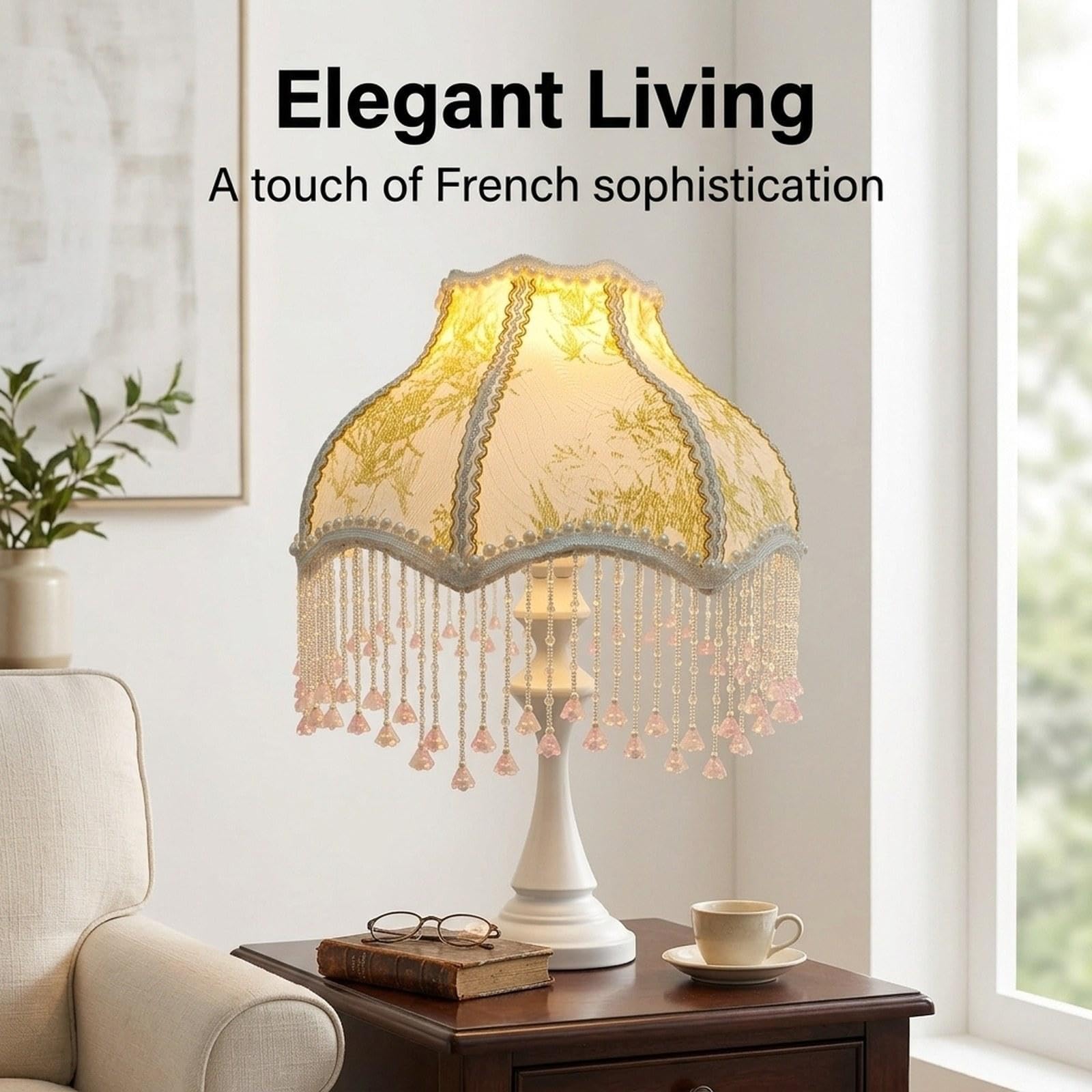 MagiDeal Abat-Jour en Forme de Cloche à festons, Abat-Jour à Franges, Victorien Romantique pour Lecture dans Un Salon d'hôtel, Beige