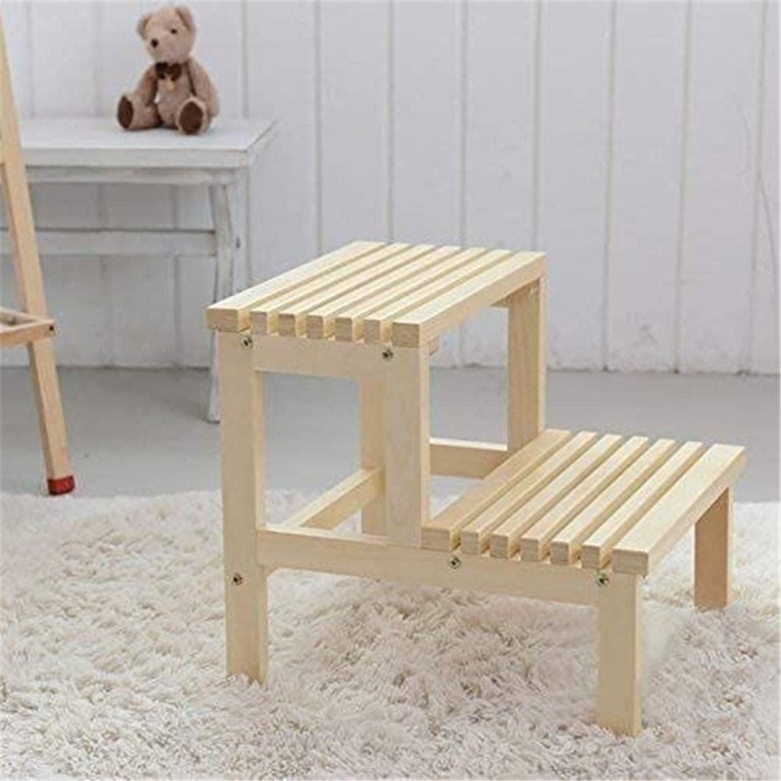 Taburete de peldaño portátil Taburete de Escalera de 2 peldaños Taburete de Escalera de Madera Maciza Banco de Zapatos Bañera Taburete de reposapiés de Barril de Madera Taburete de