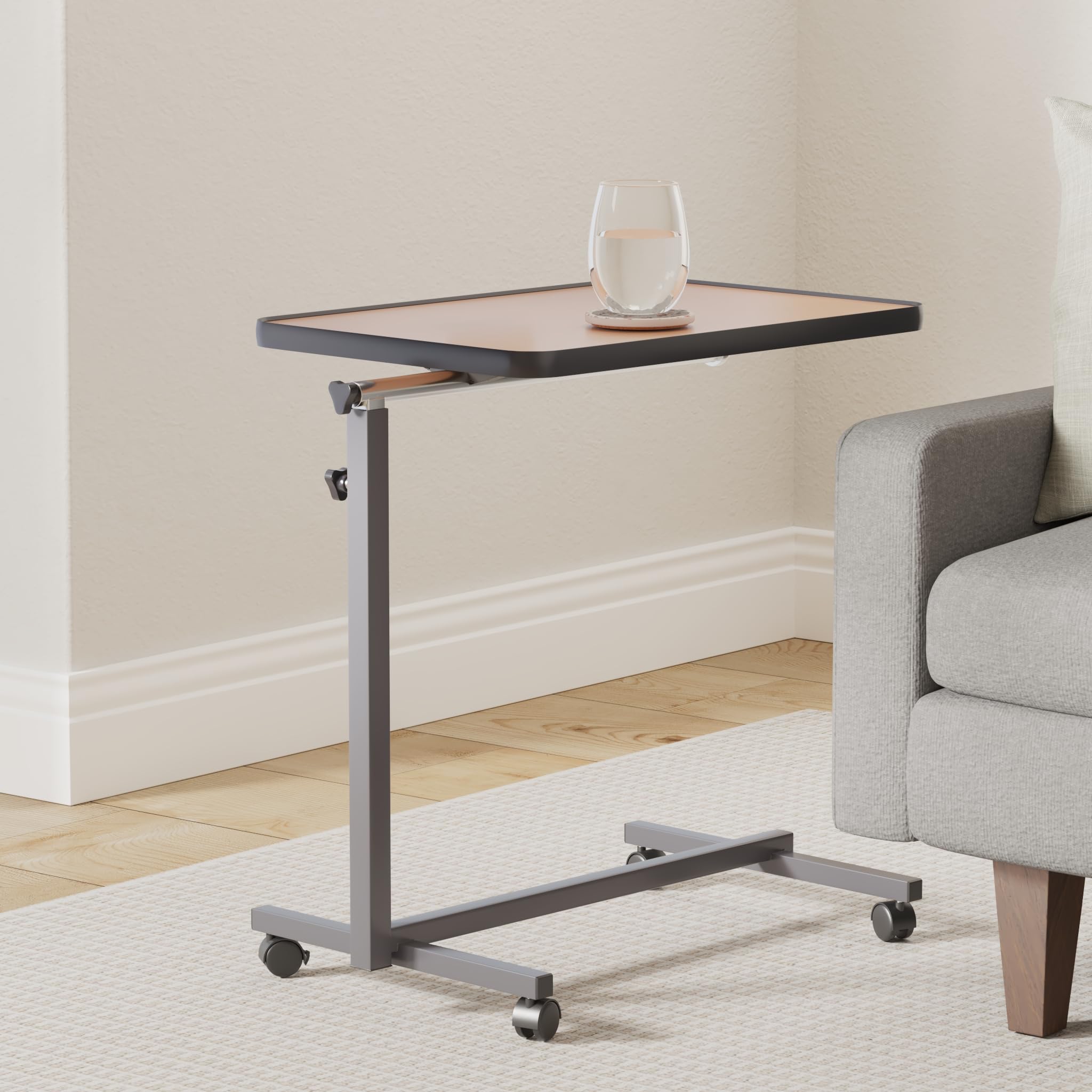Table De Lit Roulante GIANTEX Pour Ordinateur Portable - Réglable En Hauteur (71-93cm) Et Inclinable, Avec Plateau Souris, Couleur Naturel