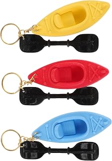 Healeved Kayak Plastic Boat Keychain with Paddle Ring Mini 3pcs