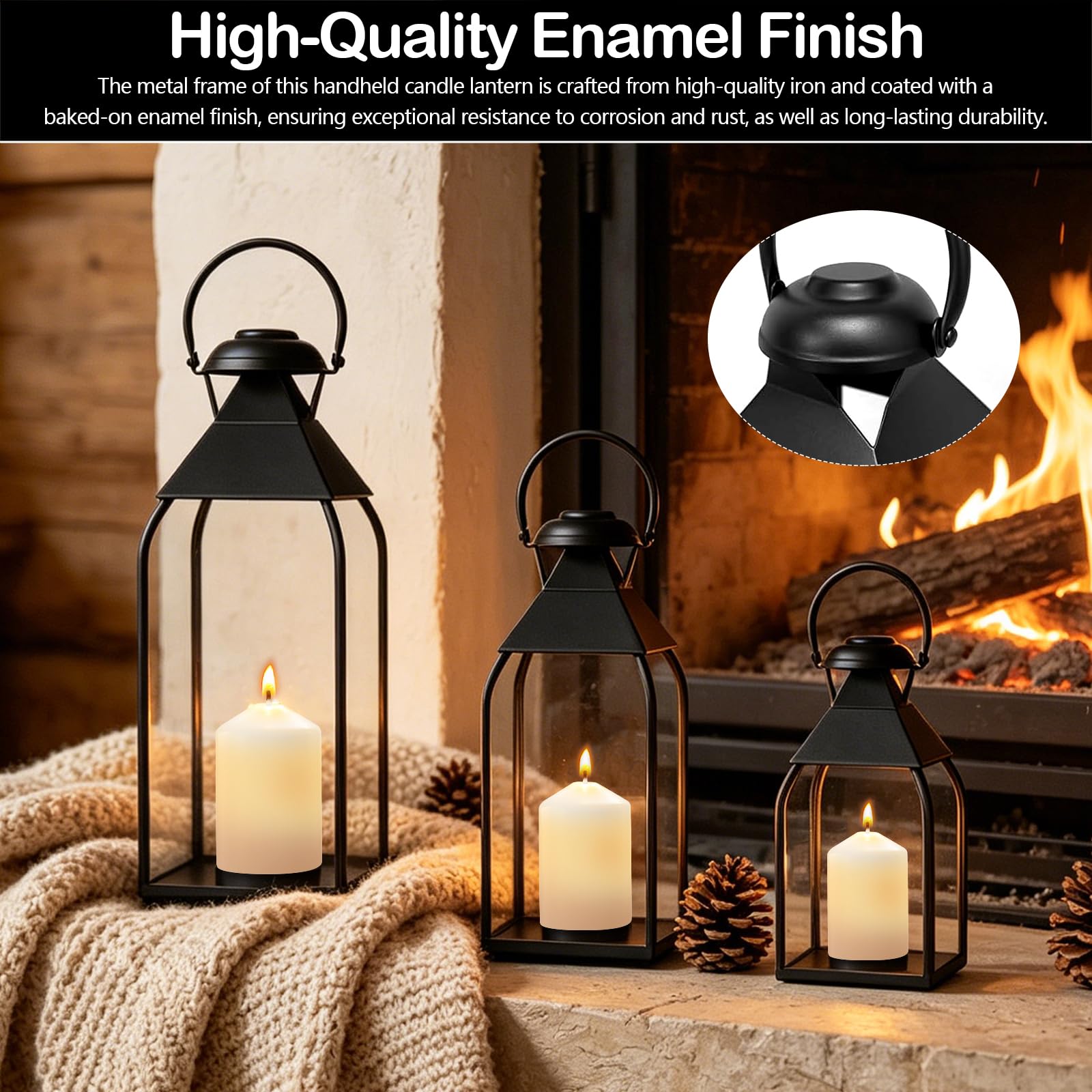 Lanterne Bougie Décorative Noire, 3 Pièces Lanternes Jardin pour Bougies Bougeoirs en Métal (sans Bougies), Lanternes Suspendues pour Intérieur Extérieur Fête de Mariage Maison Salon Cheminée
