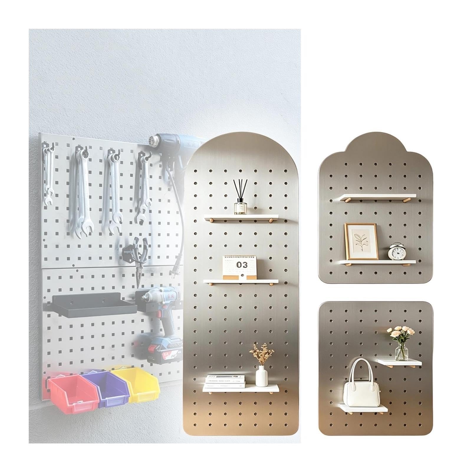 Pannello Forato Garage su Misura, Organizer Parete Magnetico | Acciaio Inox 1,6mm Regge Oltre 200kg, Montaggio Senza Fori. Garage, Banco Lavoro, Ufficio. Forme Colori DIY.