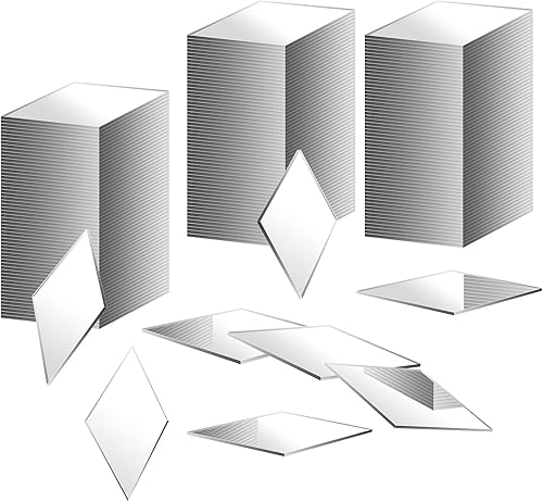 300 piezas de espejo acrílico de rombo pequeño, 1 x 0.5 pulgadas, autoadhesivo, tamaño pequeño, azulejos de espejo de rombo con forma de diamante,