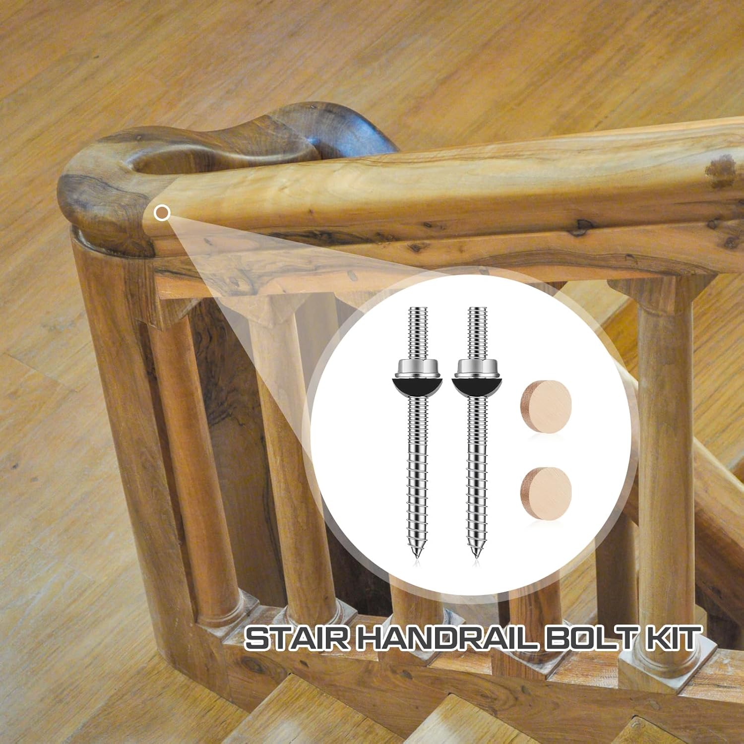 Shimeyao 8 Set Stair Handrail Bolt Kits Rails Fitting Fastener Easy Installation for Residential and Commercial Installation, Connect Handrails to Staircase Fittings and Newels