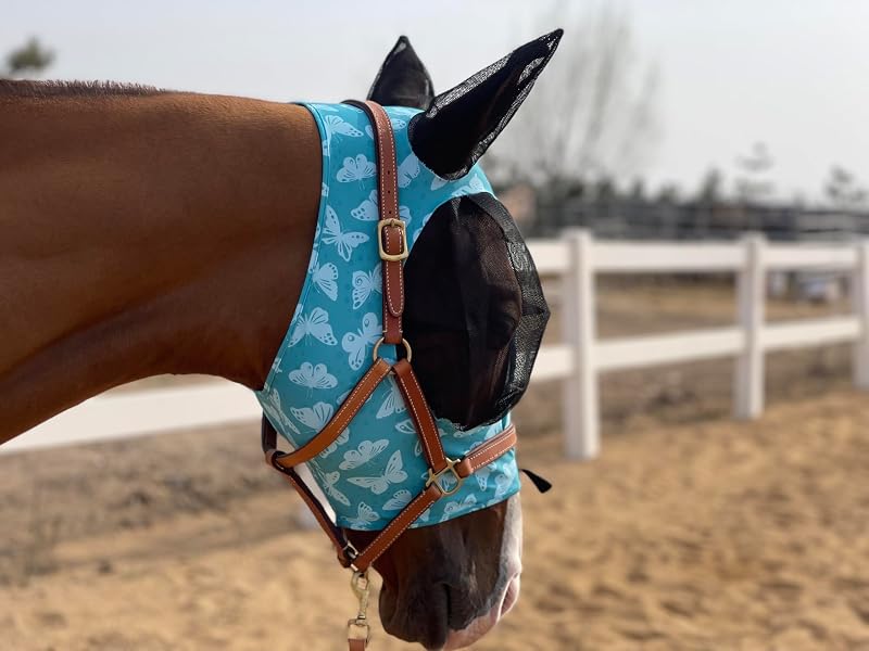 Máscara contra moscas para cavalos em nylon com orelhas Lake Green, tamanho L — TGW RIDING