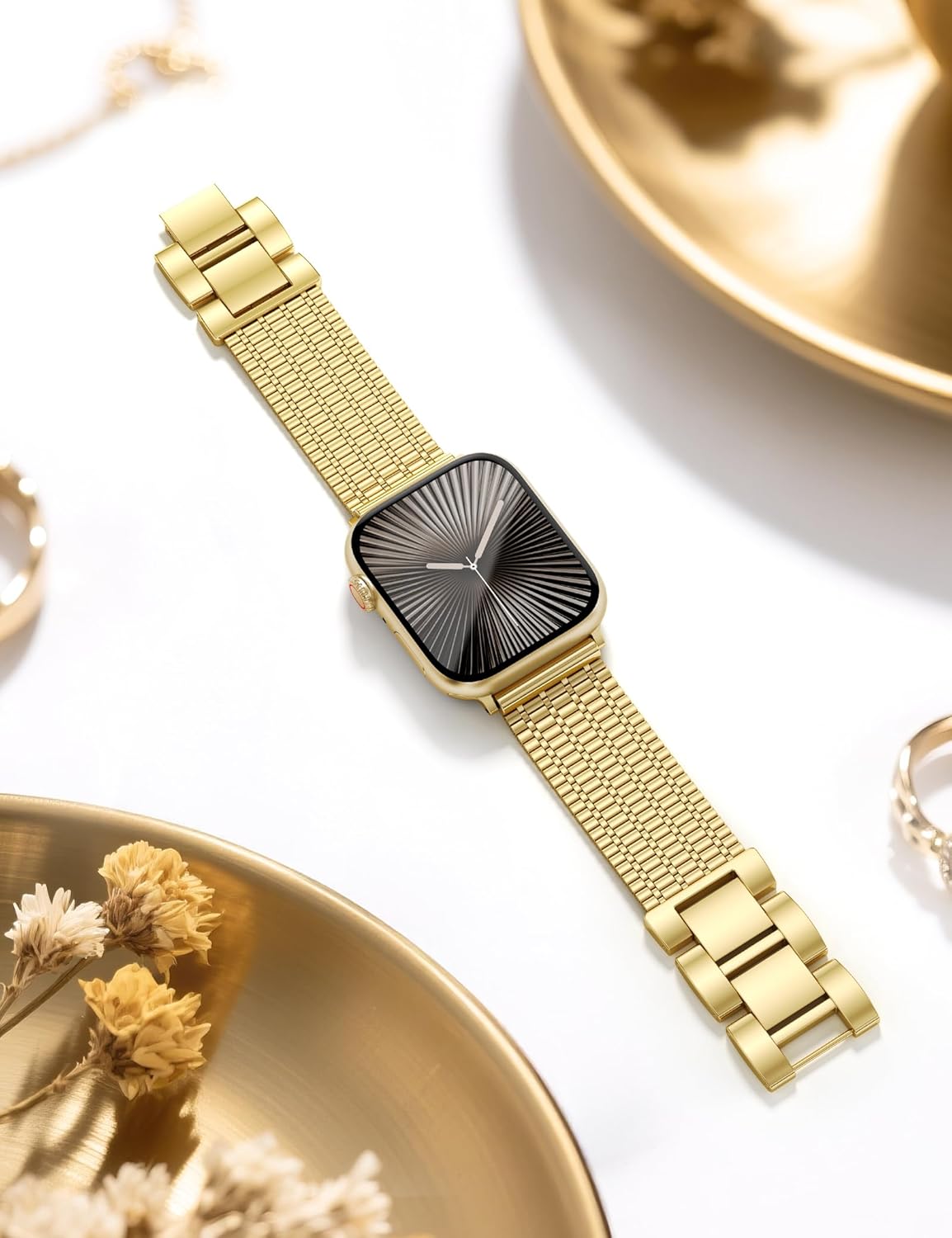 Moolia Stainless Steel Band Compatible with Apple Watch Strap 40/42/41/38/44/46/45/49mm Women, Dressy Fancy Bracelet Metal Mesh Link Wristband for iWatch Series 11 10 9 8 7 6 5 4 3 SE/Ultra 3 2 1