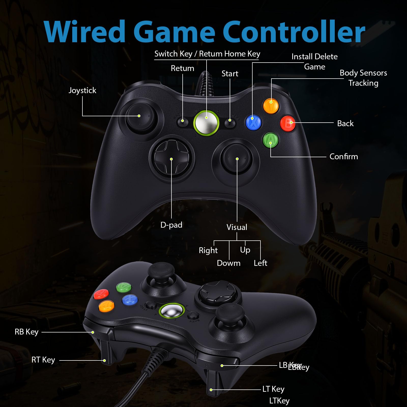 Vexnaro 2 per Controller Compatibile con Xbox 360 Confezione, Joystick Ergonomico und Dual Vibration, Controllo Preciso, Gamepad USB con Cavo, Compatibile con Windows XP/7/8/10