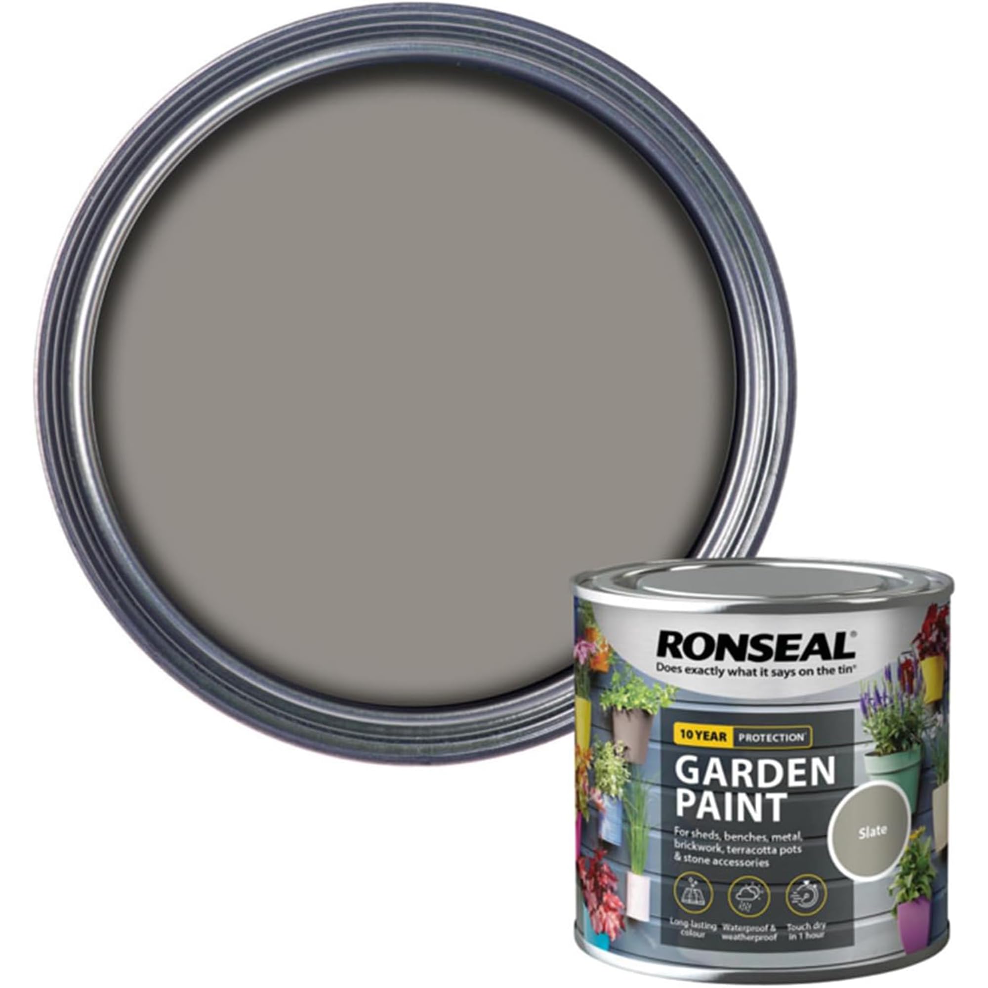 AOC24 Garden Fence Paint 250ml – Multi-Surface Exterior Paint for Wood, Brick, Metal, Stone & Terracotta – Waterproof, Resists Fading, Matt Finish for Sheds, Fences, Garden Furniture Paint Slate