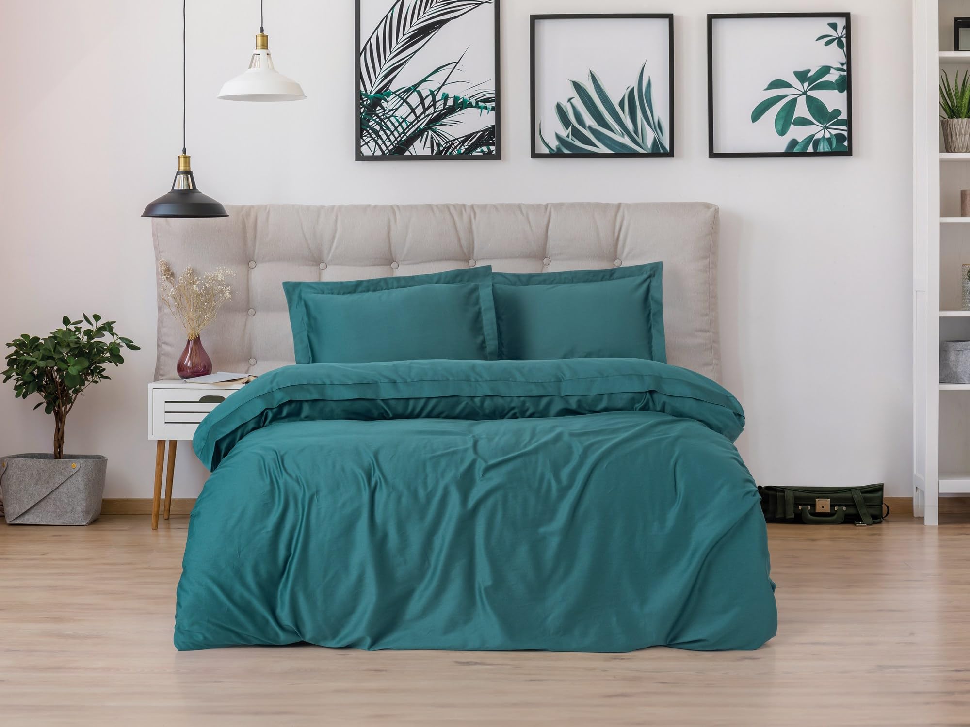 Parure de lit double en satin 200x200 pour une chambre cocooning