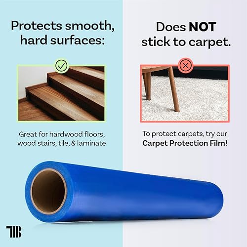Miniatura 2 de Película protectora de piso, 36 pulgadas x 200 pies, fabricada en Estados Unidos, cinta protectora de suelo autoadhesiva azul para mudanzas, pintura