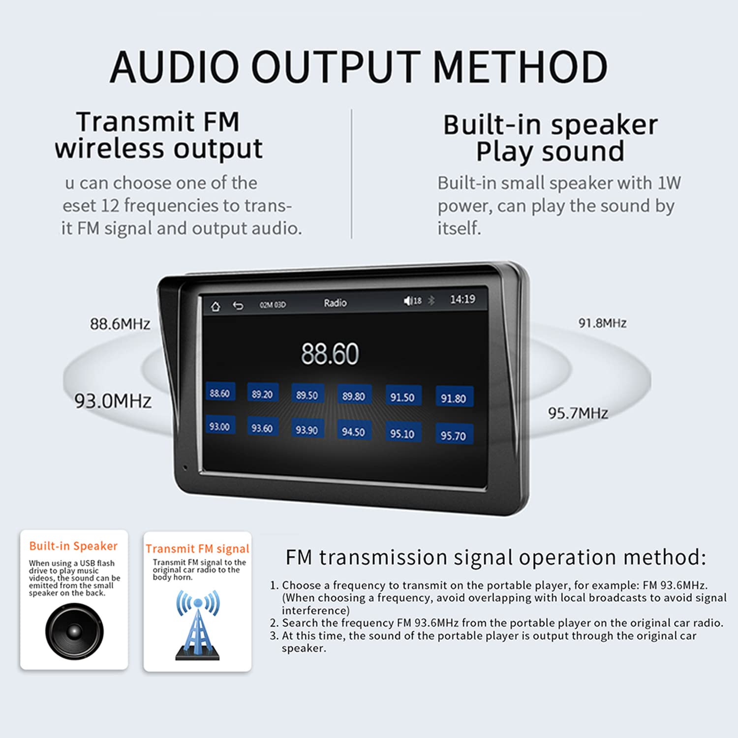 Schermo tattile Portatile Wireless Carplayer e Android Auto, Autoradio da 7 Pollici con Mirror Link/Bluetooth/Trasmettitore FM/USB/TF/Telecomando