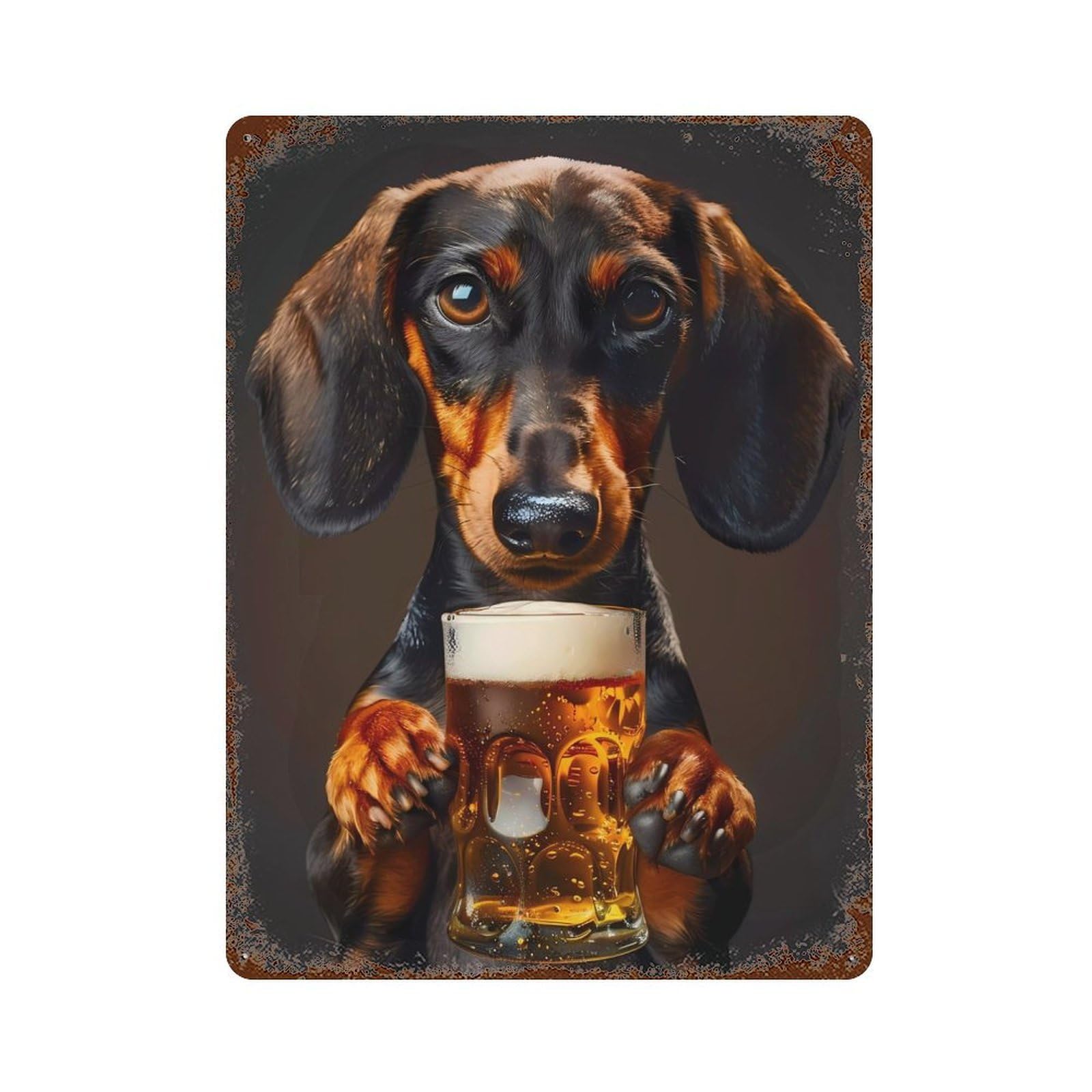 Dachshund Beer Vintage Wall Sign 15.7"x11.8", Rust Effect Metal Decor for Cafe, Home Bar And Lounge Decor