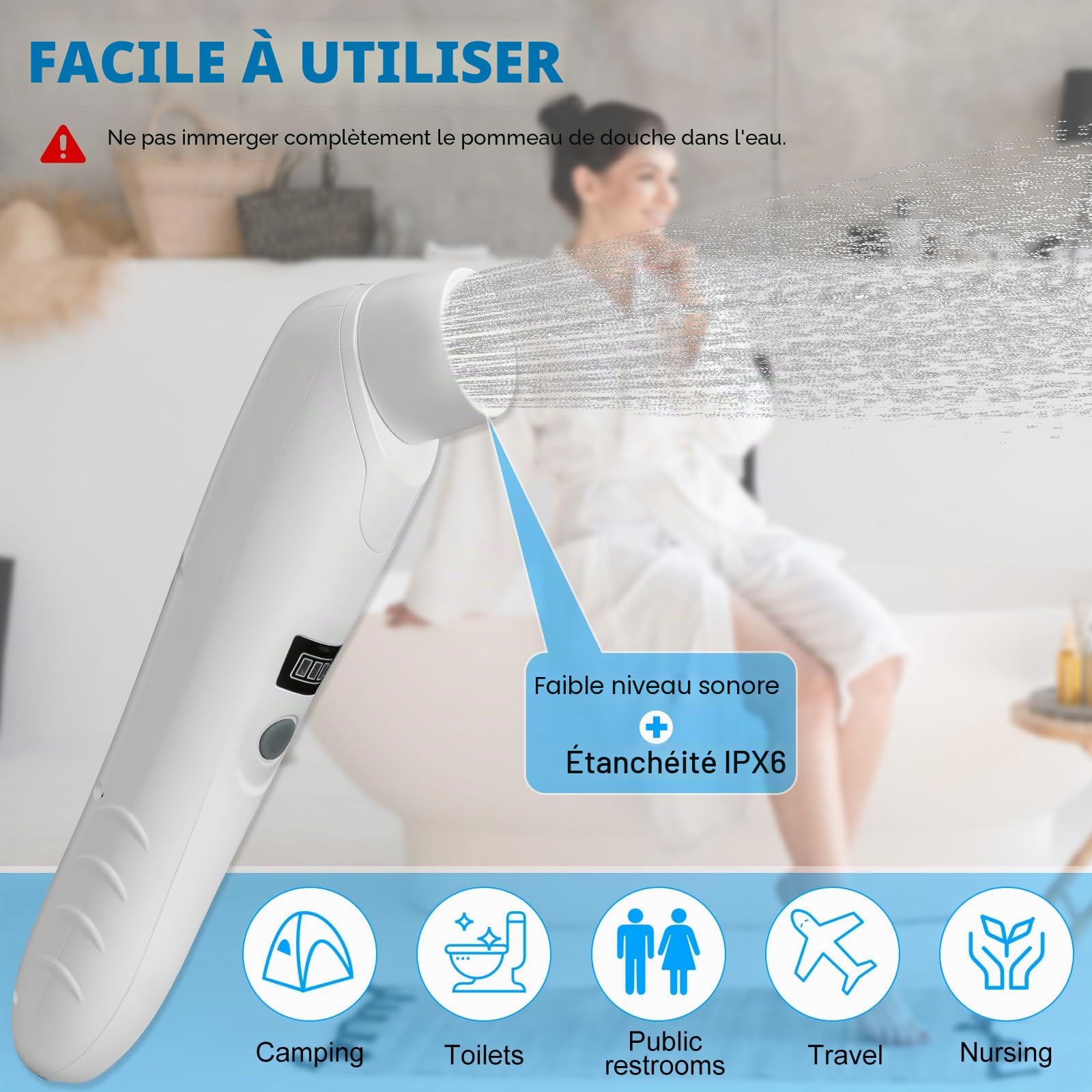 Bidet portable 2,5 l - Bidet électrique de voyage - Douchette à main pour toilettes en plein air - Bouteille de camping - Bouteille pulvérisateur à main - Bouteille périnéale pour femme et enfant