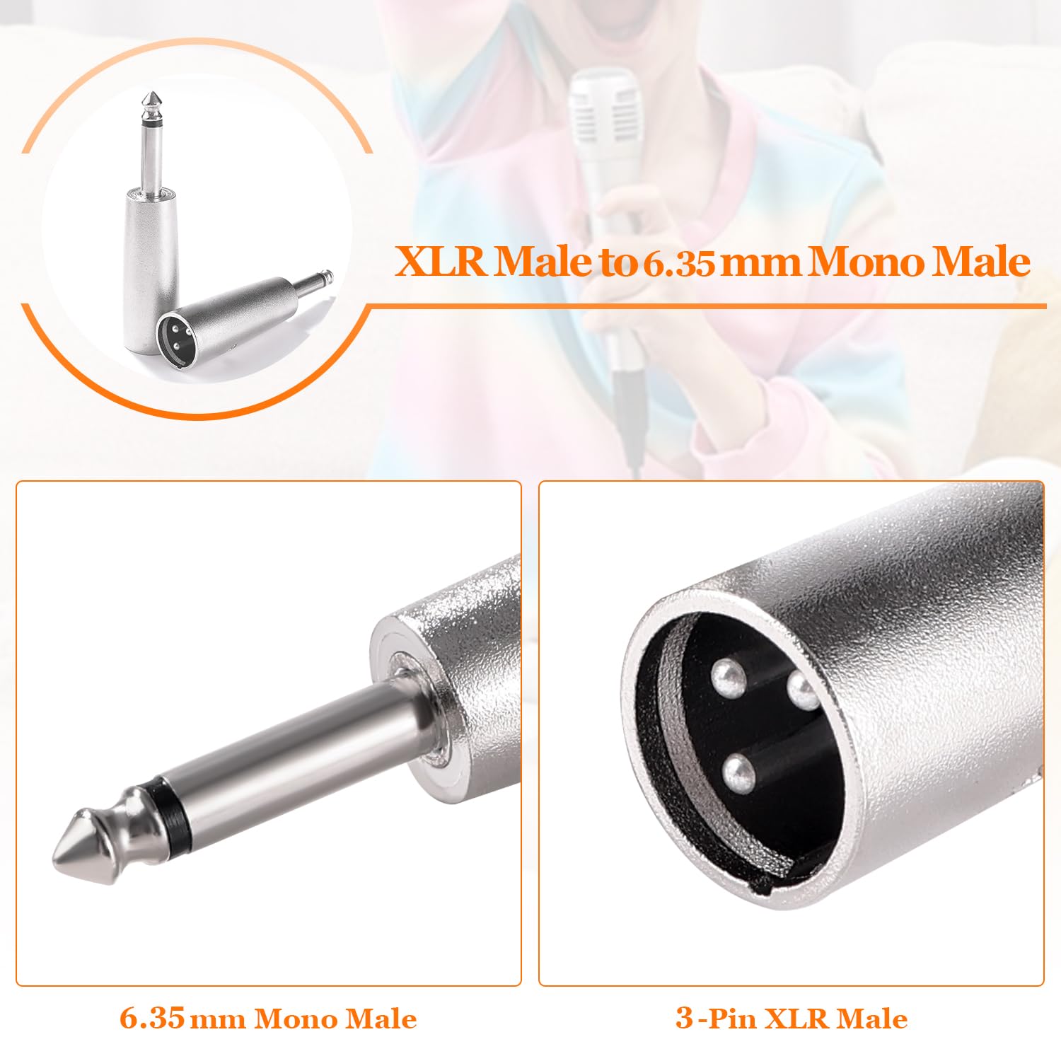 2 Pezzi Adattatore da 3 Pin XLR a 6.35mm, Adattatore Audio Microfono Connettore XLR Maschio a 1/4" TS Mono Maschio, per Microfoni e Mixer di Apparecchiature Audio