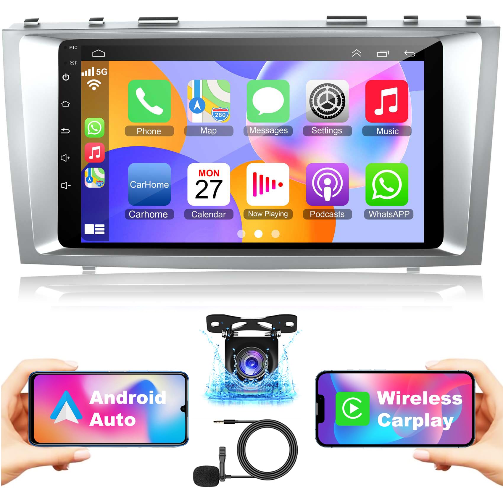 2GB+32GB Car Radio for Toy?ta Ca?ry 2006-2011,9 Inch IPS Touchscreen Car Stereo with Wireless Carplay,Android Auto,GPS,Bluetooth,FM, Android 12 Camry Radio with Back-up Camera
