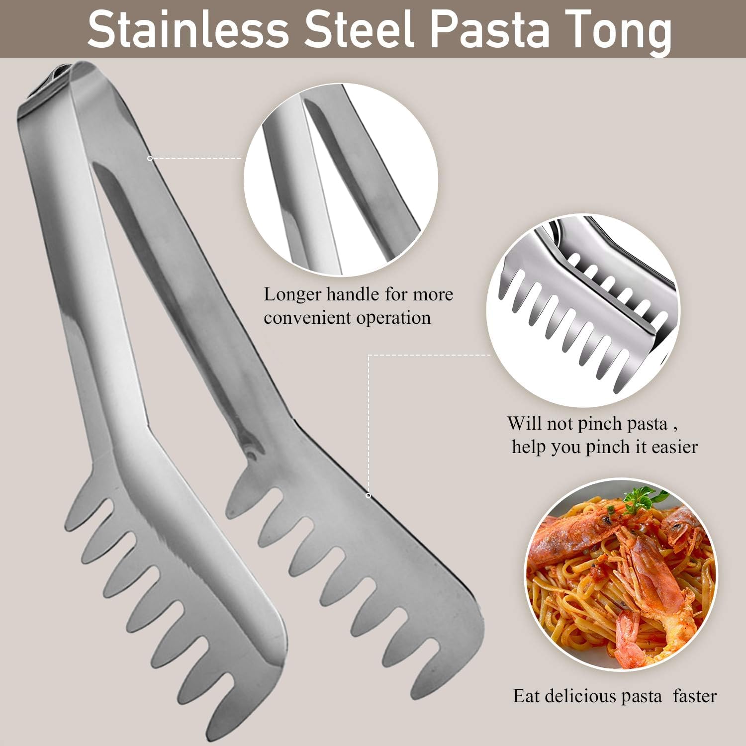 2 Pinze Da Cucina In Acciaio Inossidabile - Per Pasta, Insalate E Carne, Lavabili In Lavastoviglie - Foto 10