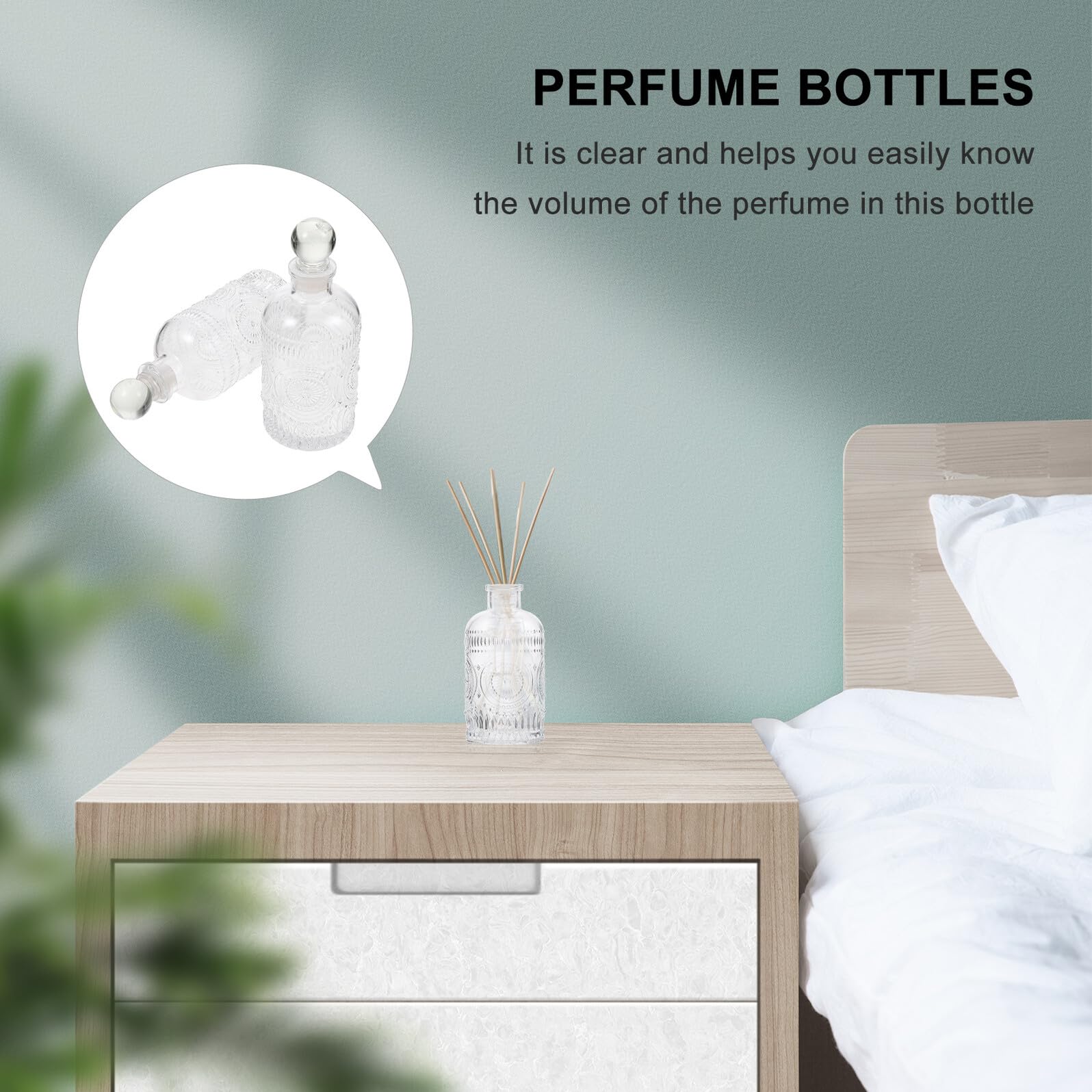 VICASKY 2 Pezzi Bottiglie Diffusore Aroma in Vetro con Incisione retrò Contenitori Ricaricabili per Profumo Stanze Decorazione Elegante per Soggiorno e Bagno