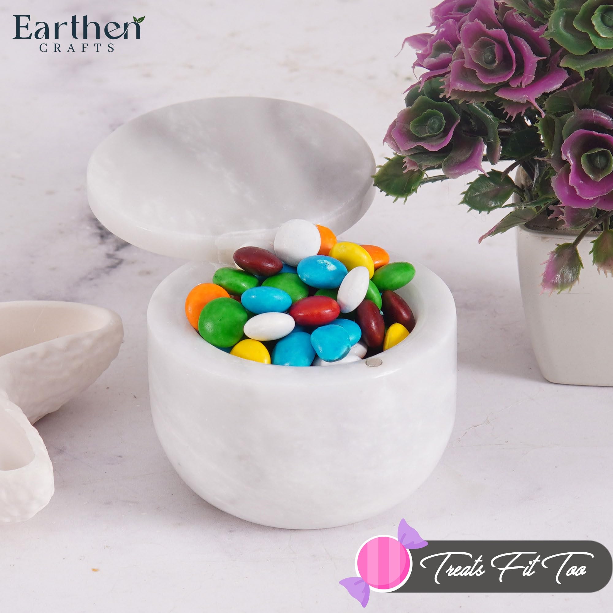 Saliera in marmo bianco da 7,6 cm, con coperchio, contenitore per sale con chiusura magnetica per bancone della cucina, contenitore per sale e spezie, barattoli per condimenti da tavola