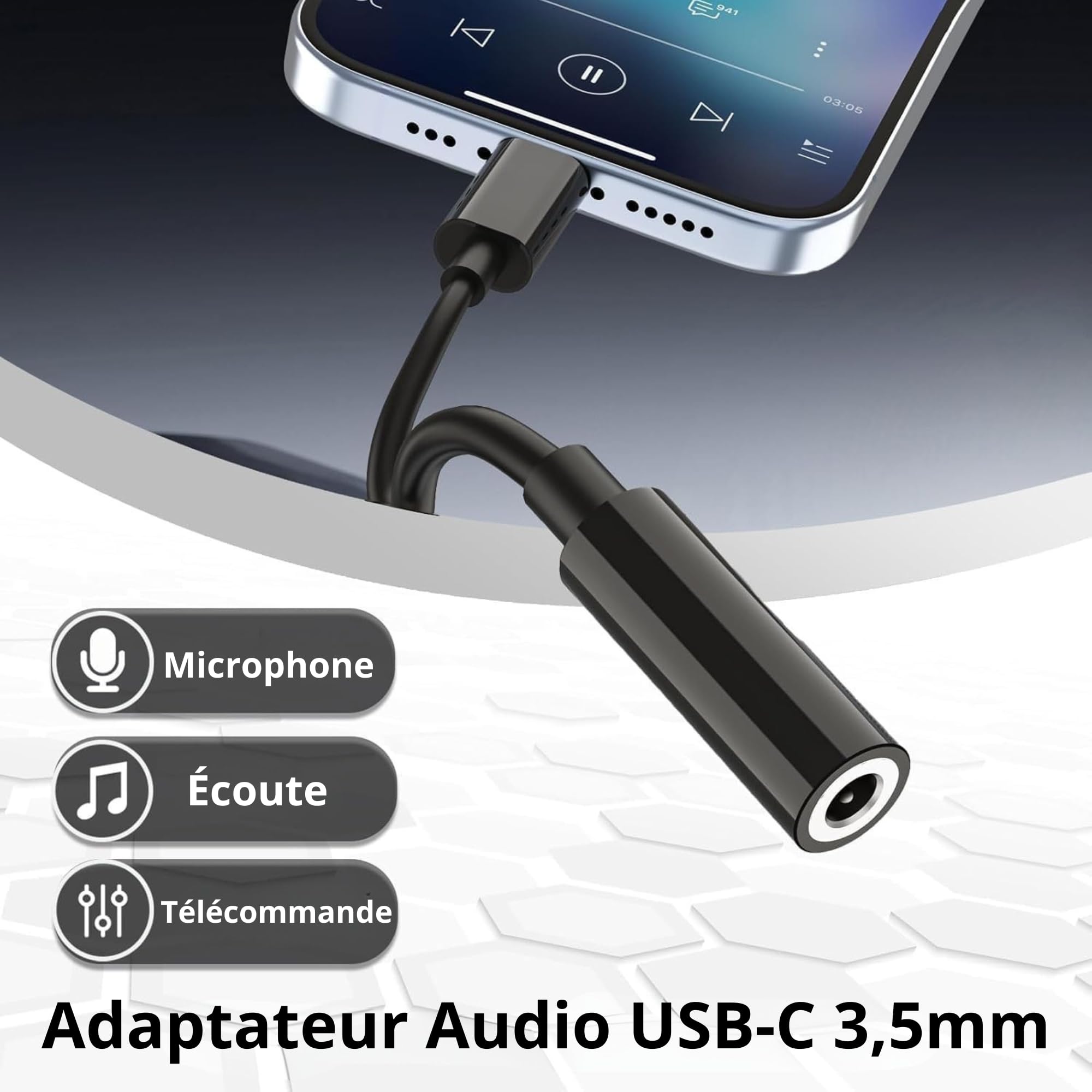 Clem Tech - Adaptateur USB C Jack, Prise USB C vers Prise Casque 3,5mm, Convertisseur Câble USBC vers Ecouteur Compatible avec Samsung Galaxy, MacBook Pro, Huawei, Honor..