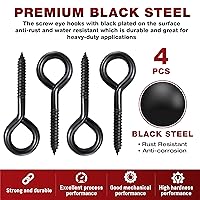 Vista 4 de Ganchos de Tornillo de Ojo Negros Resistentes de 6 Pulgadas, 700 LBS de Resistencia a la Rotura, 4 PCS Pernos de Ojo Autorroscantes, Ganchos de Ojo