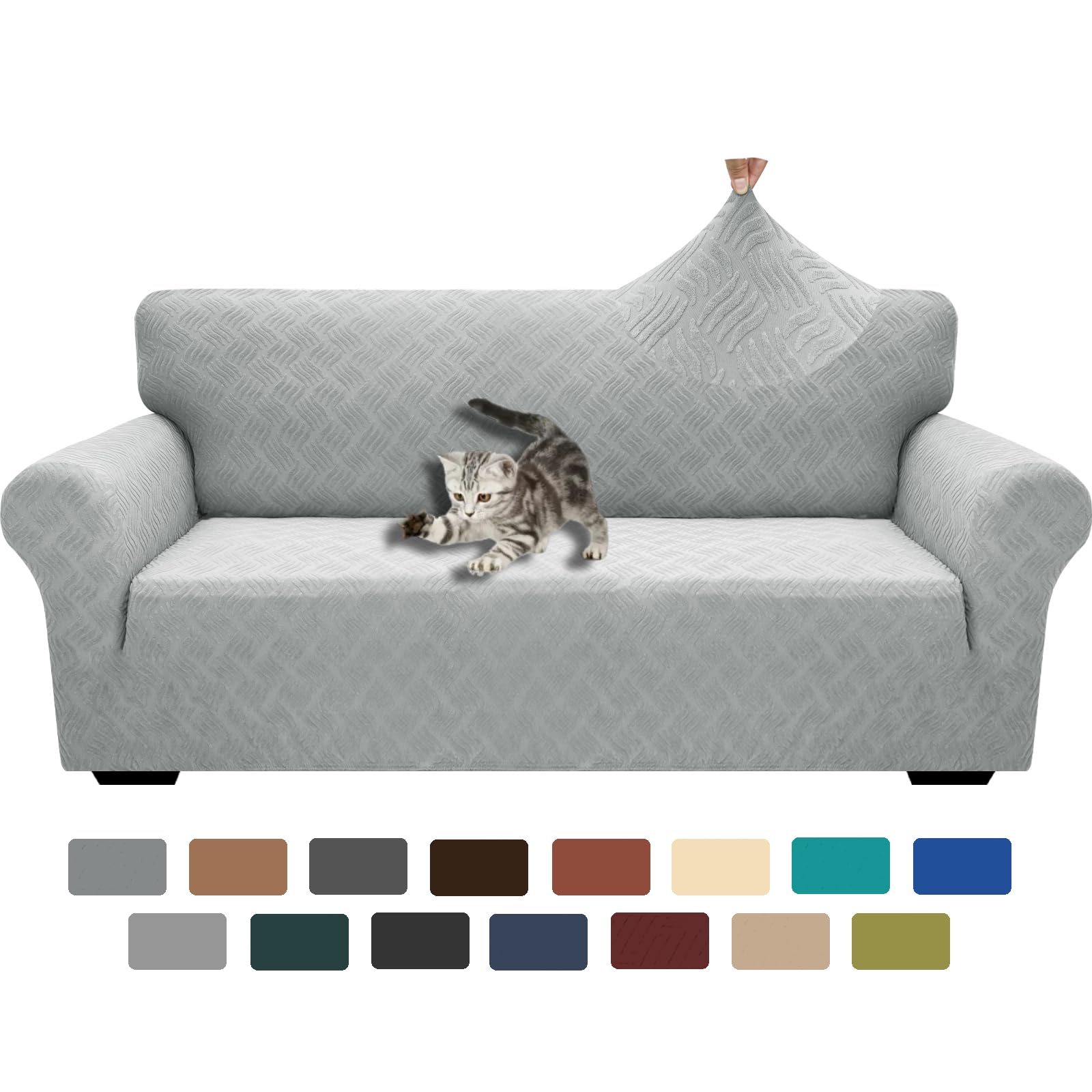 YEMYHOM Couch Cover Latest Jacquard Design High Stretch Sofa Covers for 4 Cushion Couch, Pet Dog Cat Proof Slipcover Non Slip Magic Elastic Furniture Protector (Large, Silver Grey)