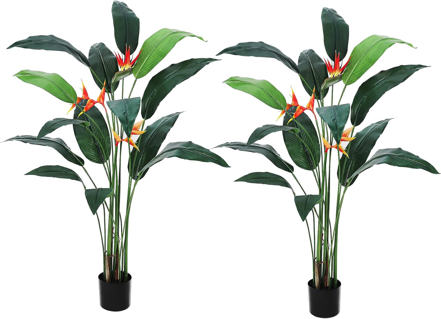 Artificial Bird of Paradise Tree 6 ft(72 in) Fake Palm Tree for Indoor Outdoor Modern Decor Faux Plants for Home Office Perfect Housewarming Gift with 14 Trunks Faux Leaves and 3 Flowers 2 Pack