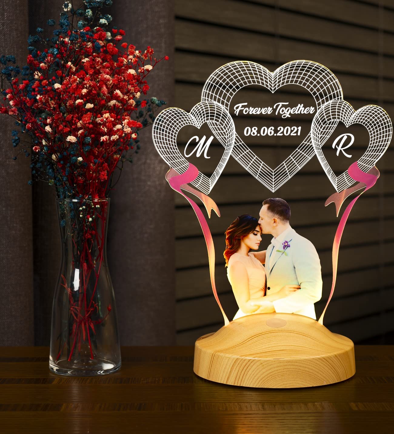 Lampe Photo 3D Personnalisée, Photo Et Texte Personnalisés