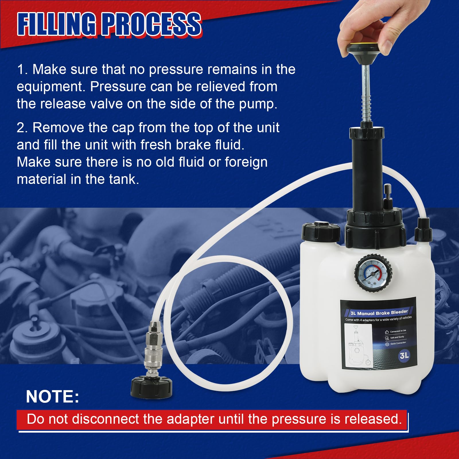 NYXOVA 3L Bremsenentlüfter Kit, Manueller Bremsenentlüfter Vakuumpumpe Kit mit 1L Bremsenentlüftungsflasche und 4 Hauptzylinderadaptern, Bremsflüssigkeitsentlüftungs-Kit