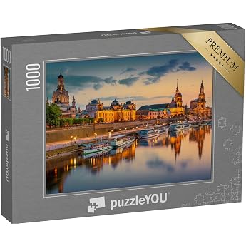 puzzleYOU Jigsaw Puzzle 1000 Pieces Dresden on the Elbe Cityscape with August Bridge Saxony Germany - from the Puzzle Collection Saxony Germany German Cities