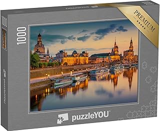 puzzleYOU: Puzzle 1000 Teile „Dresden an der Elbe: Stadtbild mit Augustbrücke, Sachsen, Deutschland“ – aus der Puzzle-Kollektion Sachsen, Deutschland, Deutsche Städte