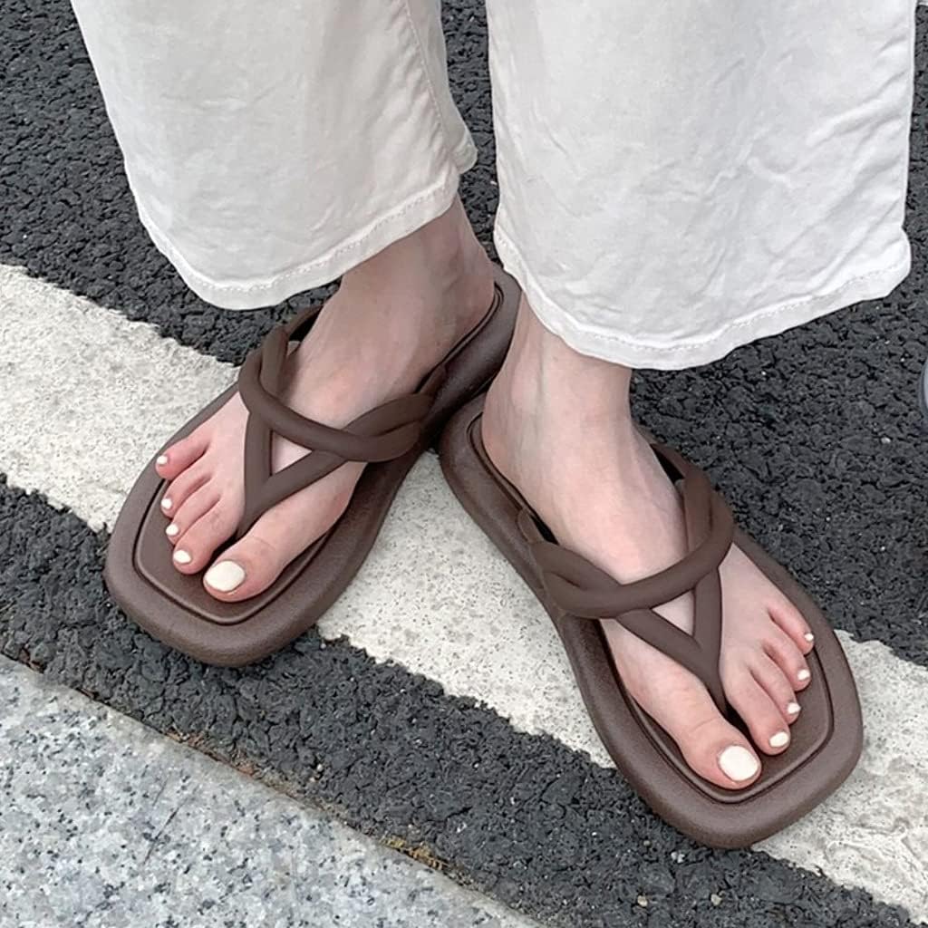 百貨店 N A ファッション スクエアトーの女性スリッパ Pu革の夏サンダルシューズレディースフラットスライドフリップフロップサンダル Color A Size 39 Galeriapaulista Com