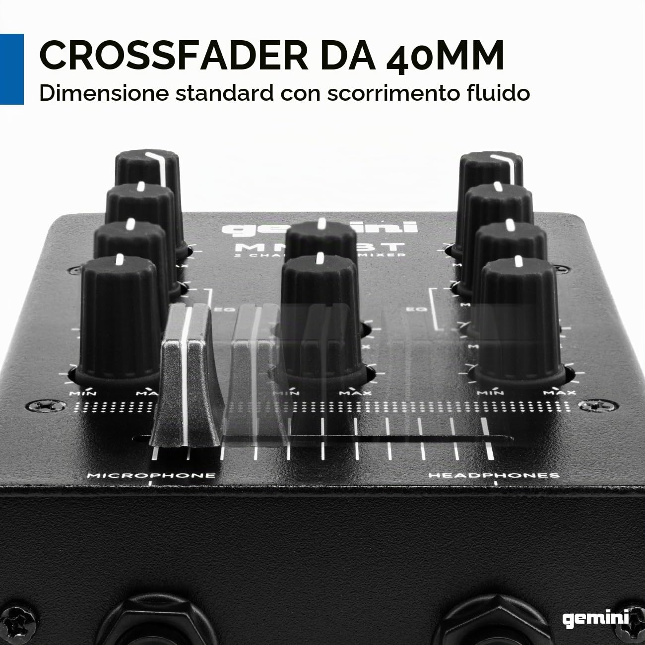 Gemini Sound MM1BT Bluetooth a 2 Canali Dual MIC Input Stereo 2-Band Rotary Compact DJ Podcast Mixer con Crossfader e Controllo Individuale di Guadagno