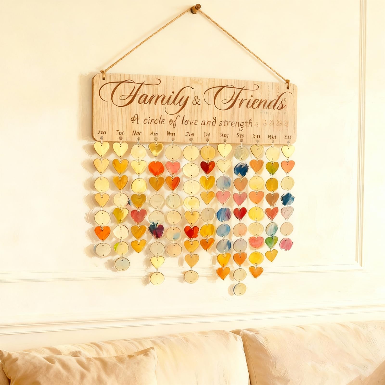 Tableau d'anniversaire familial avec 100 étiquettes en bois | calendrier mural en bois à suspendre pour rappeler les anniversaires, excellent cadeau pour Noël ou un anniversaire