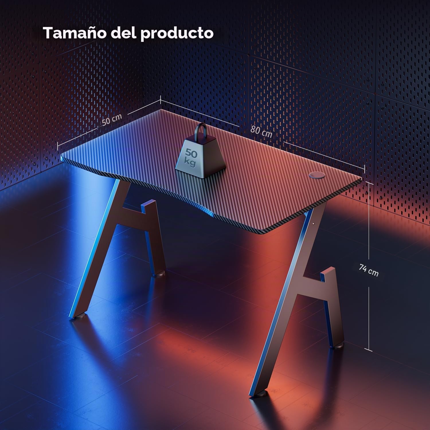 HLONONE Mesa Gaming 80 x 50 cm, Escritorio Gaming de Fibra de Carbono, Mesa Escritorio Ergonómica, Mesa Gamer, Escritorio de Ordenador para Hogar, Oficina, Estudio y Sala de Juegos, Negro | Escritorio ergonómico para videojuegos con superficie de fibra de