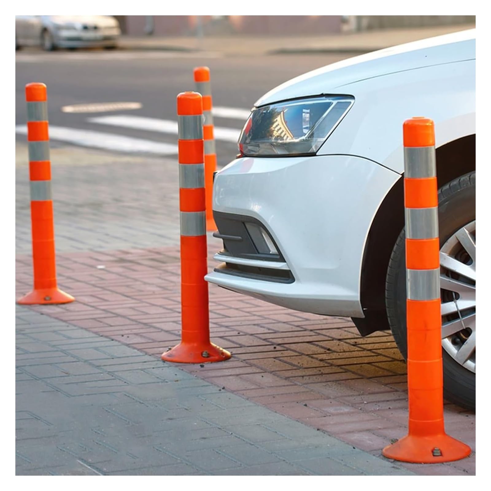 CWCQGH Safety Bollard Traffic Delineator Post Concrete Floor Mounted, Reflective Warning Barrier Cones With Anchor Bolts (2pcs red Silver)