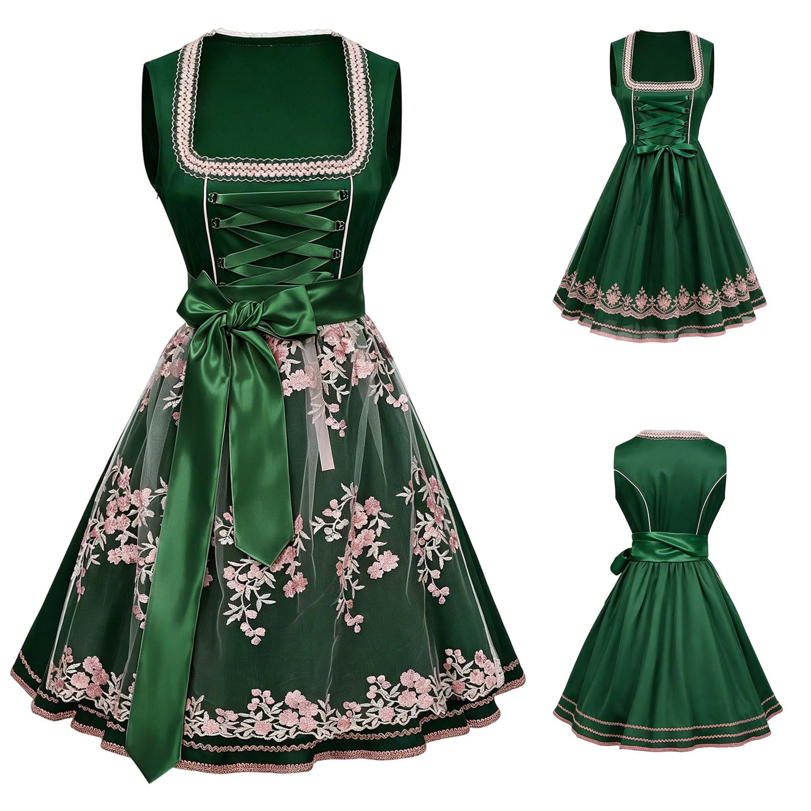 Generisch Dirndl Kleid Damen Midi Tracht Trachtenmode Dirndelkleider Lang Grosse Grössen Dirndl Komplettsets für Oktoberfest Volksfest und Besondere Anlässe