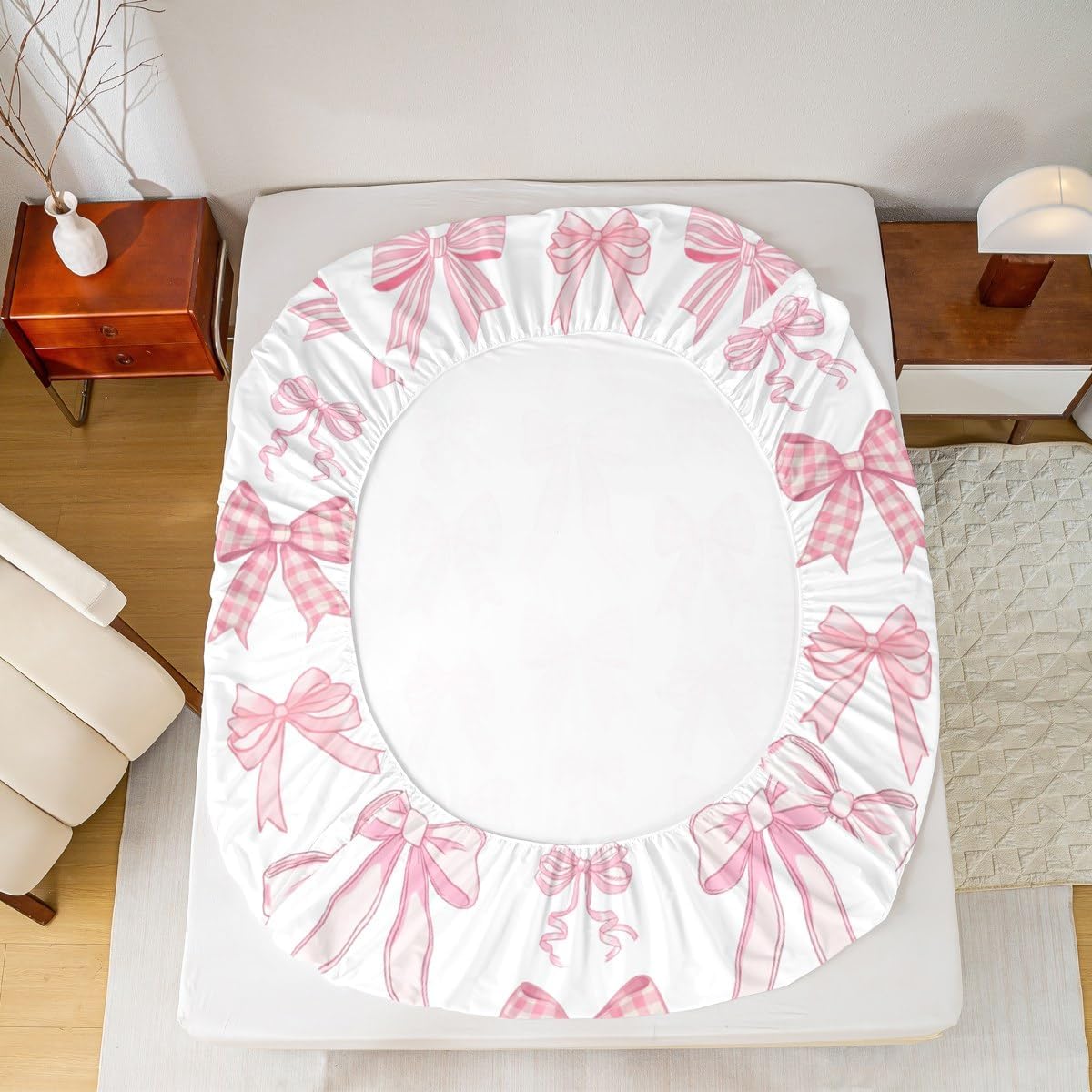 Manfei Cute Bowknot Fitted Sheet Twin Size, Pink Bows Bedding Set 2pcs for Kids Girls Princess Room Decor, Kawaii Bow Tie Bed Cover with 1 Pillowcase, Soft Polyester Deep Pocket Bedding, No Flat