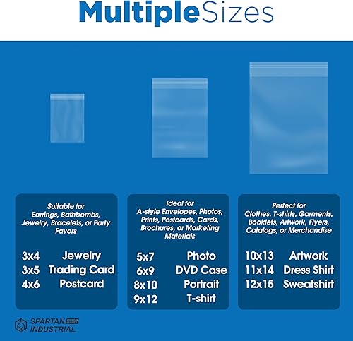 Miniatura 6 de Spartan Industrial - Bolsas de polietileno resellables transparentes de 11 x 14 pulgadas (1000 unidades) para embalaje, ropa y camisetas,