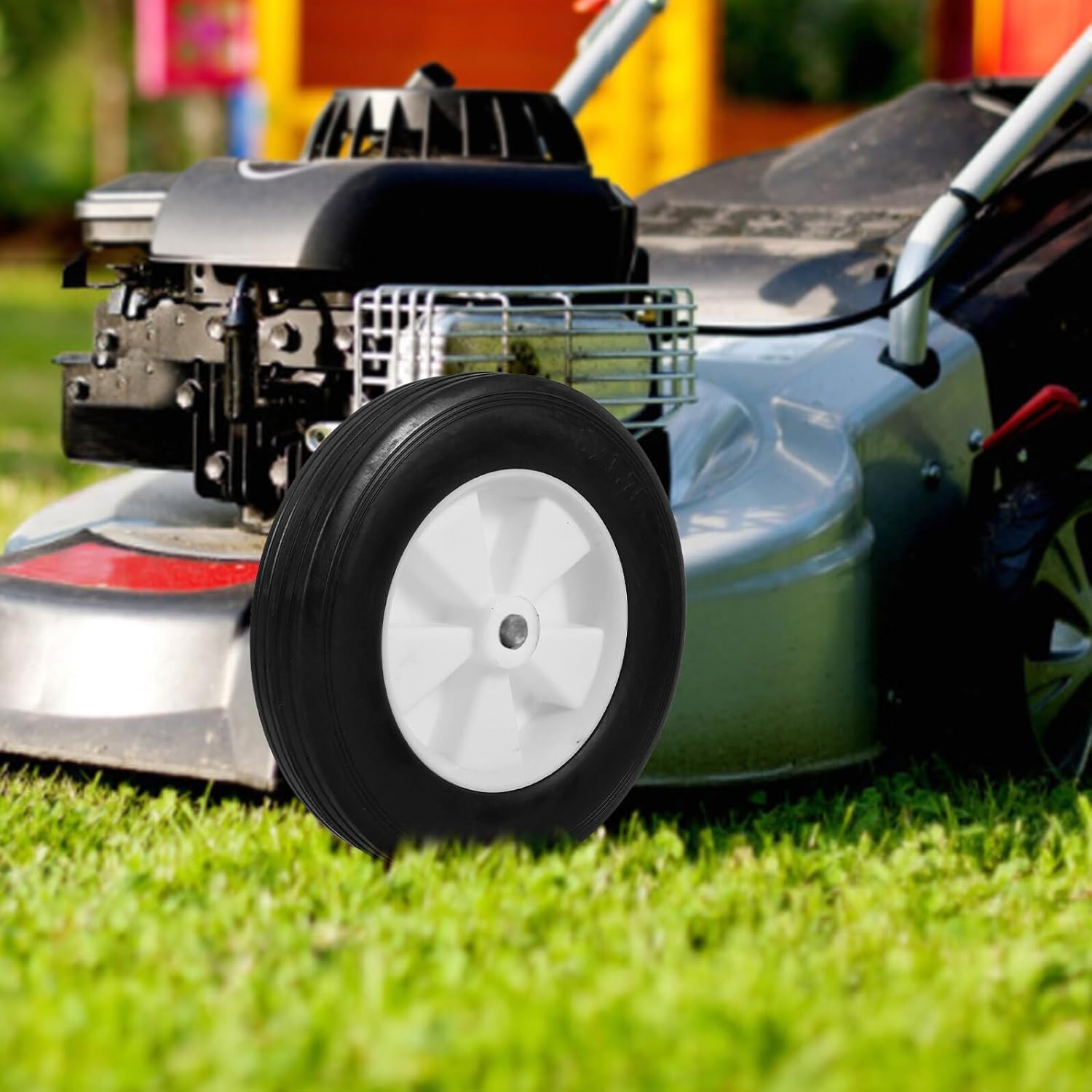 2pcs Solid Rubber Mower Replacement Wheels 8-inch Treaded Lawn Mower Wheels for Grass Cutter and Outdoor Cart Replacement