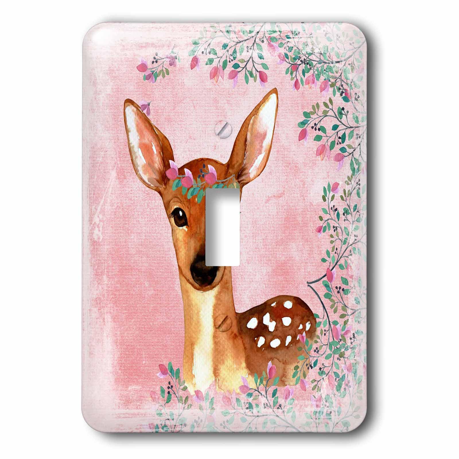 Interrupteur illustré petit animal cerf rose déco chambre enfant et salon