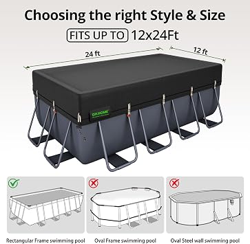 QH.HOME 550D 12x24 Ft Rectangular Winter Pool Cover Tear Resistant Fabric