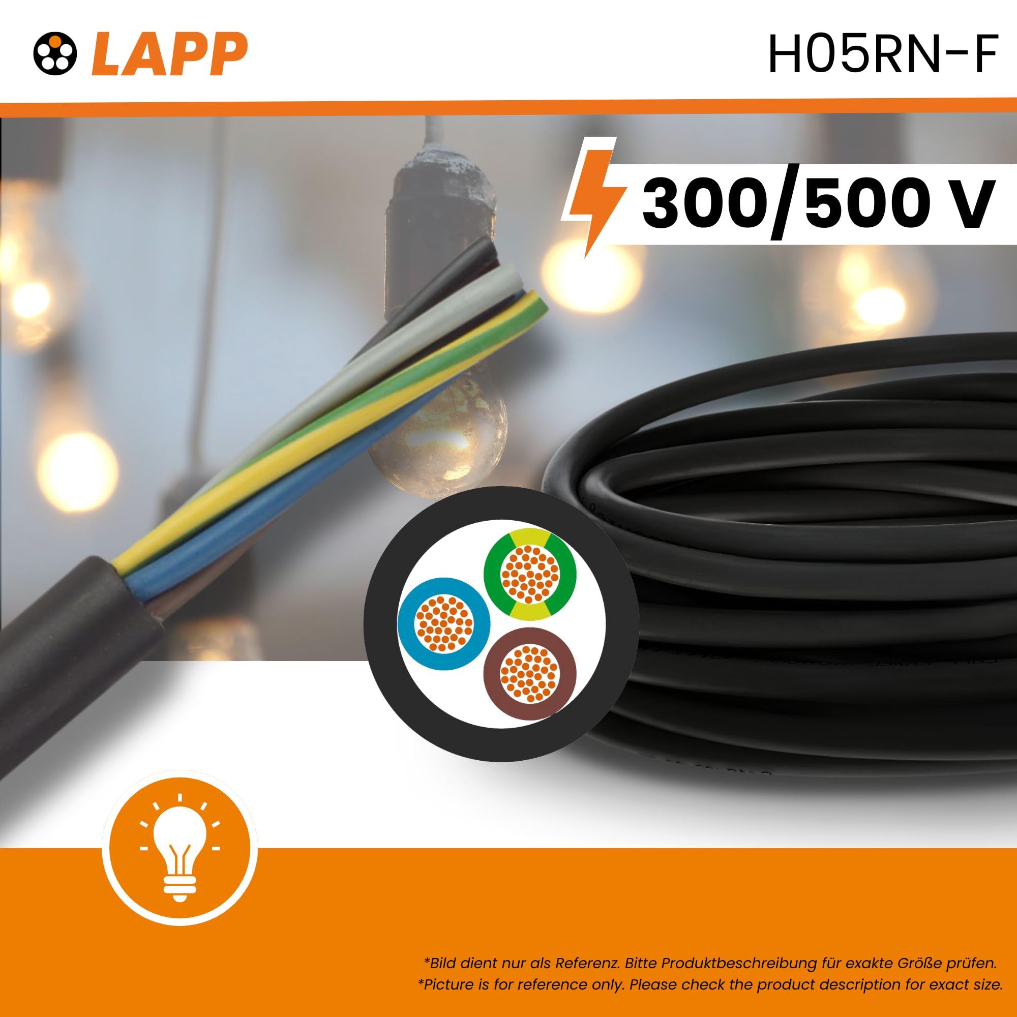 Lapp 10m Câble Caoutchouc H05RN-F 3G1 mm² - Fil Souple 3x1 Noir