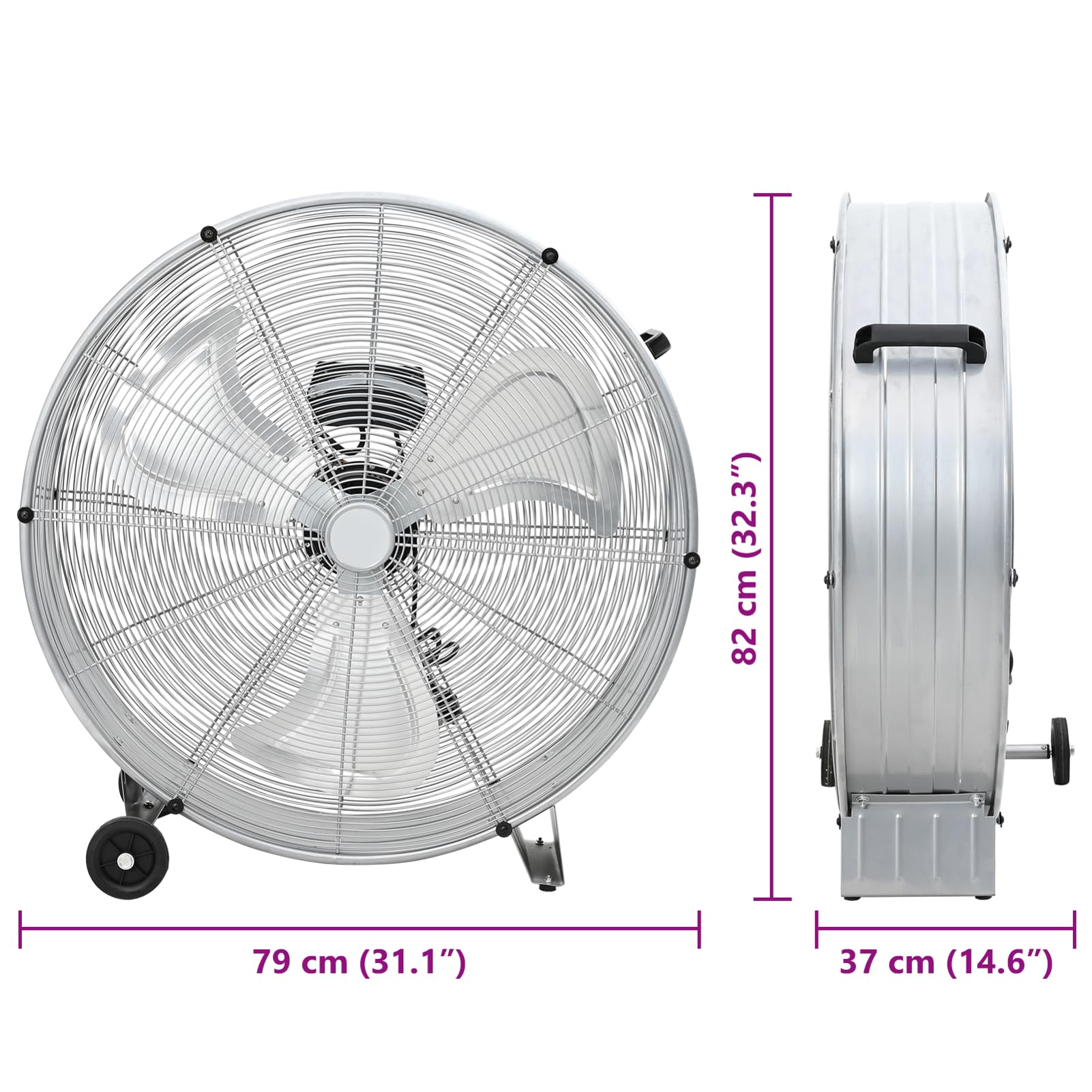 Gecheer Trommelventilator, Verstellbarer Industrieventilator 79 x 37 x 82 cm Aluminium for Wohnzimmer, Garagen, Werkstätten42001424