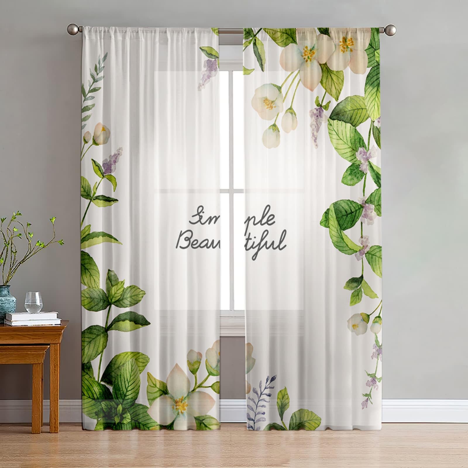 Odot Voile Net Curtains for Windows Living Room, 3D Leaf Pattern Rod Pocket Semi Sheer Curtains 2 Panels Light Filtering Translucent Tulle Voile Panel for Decorative (Flower A,55x96in)