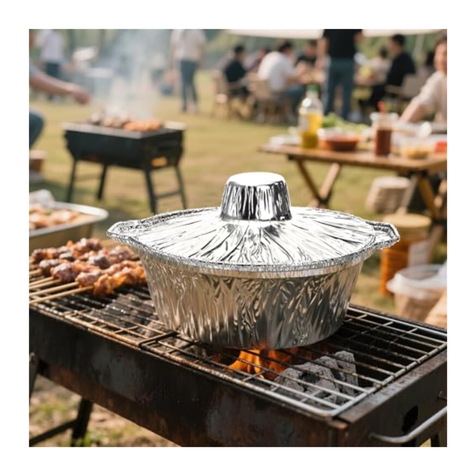 Pentola monouso in foglio di alluminio da 10 pezzi con coperchio Per Cucina | Argento, resistente al calore e a prova di perdite for campeggio, vacanze, picnic
