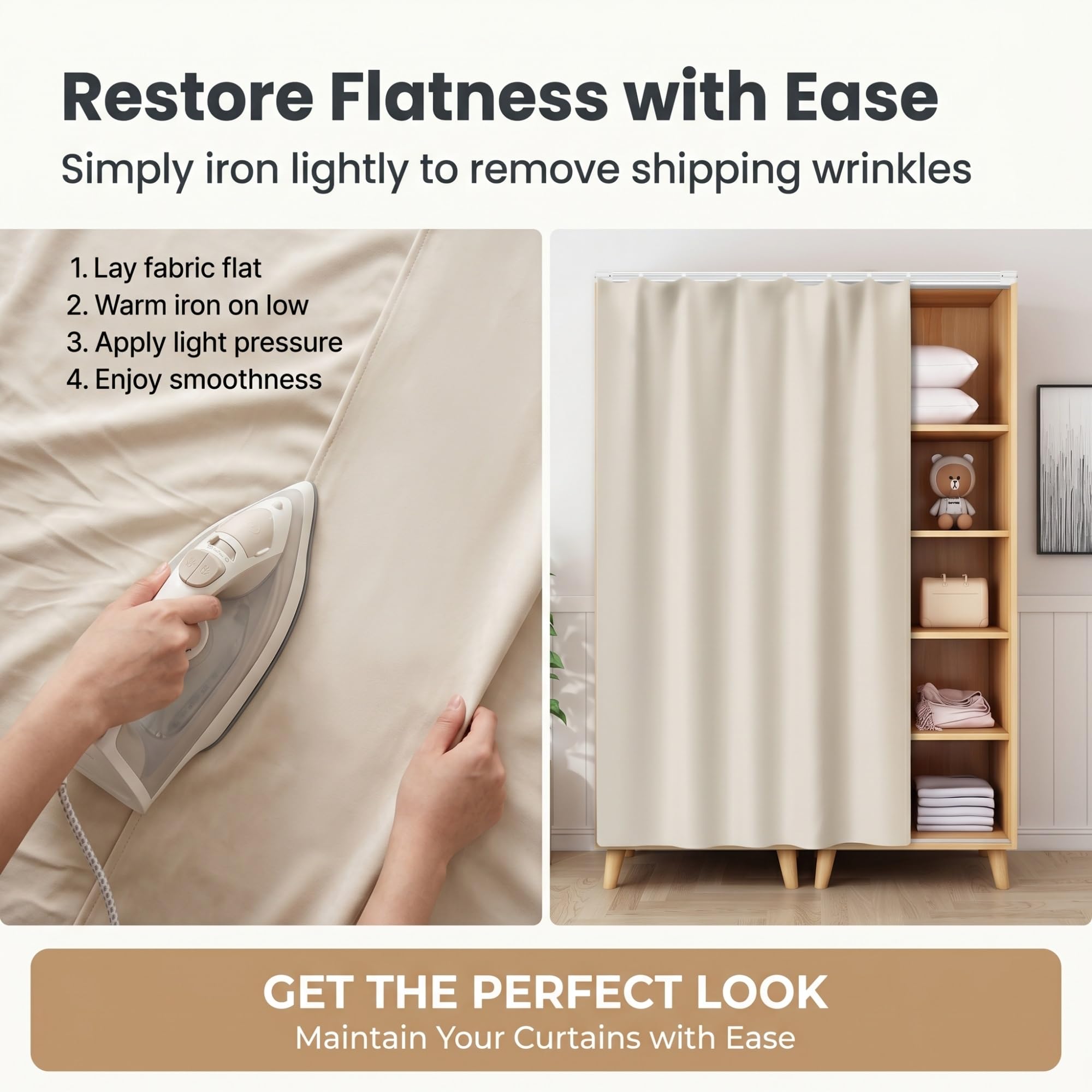 Rideau Placard sans Perçage, Auto-adhésif/Anti-Poussière Rideau Cuisine&sous Evier, Peluche Courte Rideau Occultant Court, Rails Coulissants Cuisine/Salle Bain/Dressing(Gray-a,200 x 150 cm)